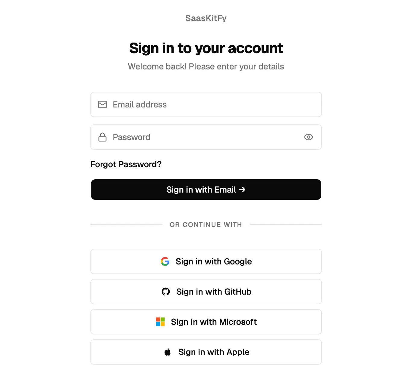 OAuth (Google, GitHub, Microsoft, Apple)